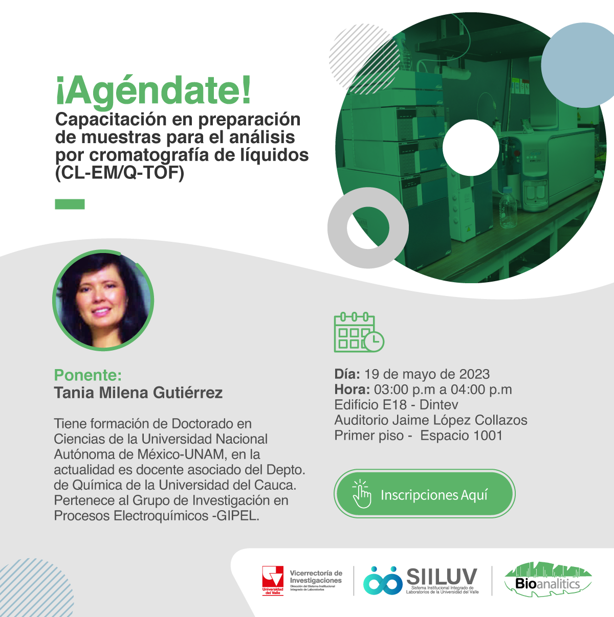 Capacitación en preparación de muestras para análisis por cromatografías de líquidos (CL-EM/Q-TOF)